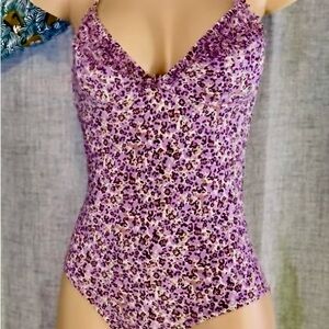 J.Crew One Piece Swimsuit Purple Floral Ruched Bust Open Back Size 6